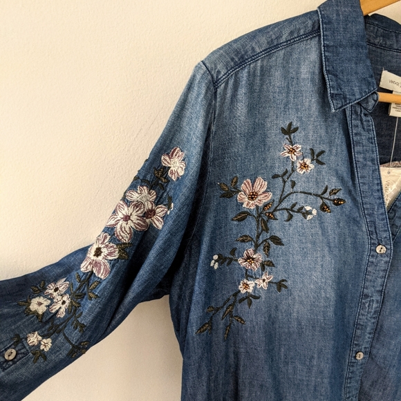Vintage America Embroidered Chambray Top NWT - Picture 5 of 7
